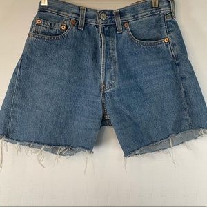 Levi's Light Wash 501 Button Fly Raw Hem Shorts